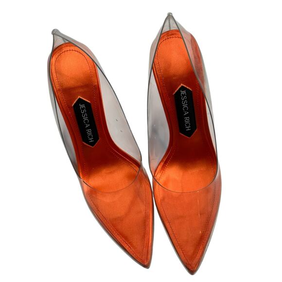 JESSICA RICH Transparent So Fancy Sandal Orange Clean Pointed Heel Women's 38 8 - Picture 3 of 15